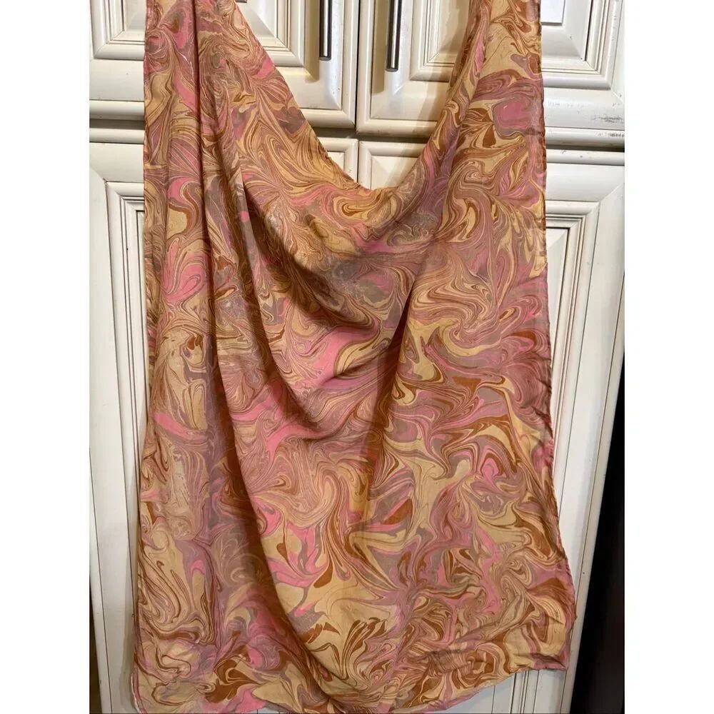 Women's Marbled Swirl Print 100% Silk Lightweight Square Scarf Multicolor